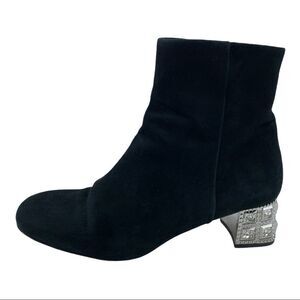Studiolee Black Suede Crystal Heel Ankle Boots‎